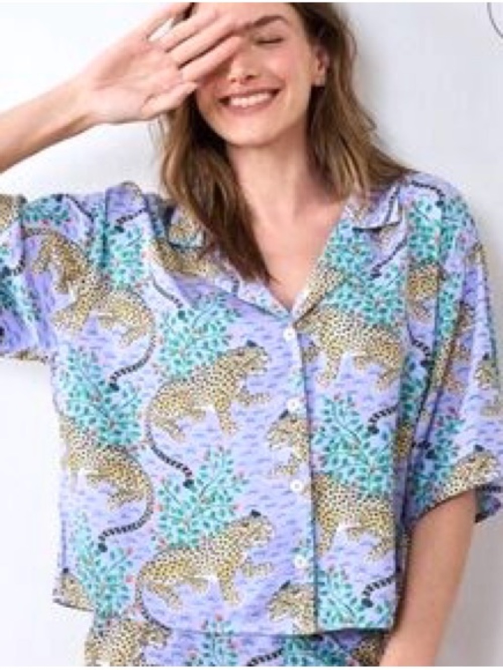 Printfresh Bagheera Leopard Print Eco Satin Lounge Top In Lavender